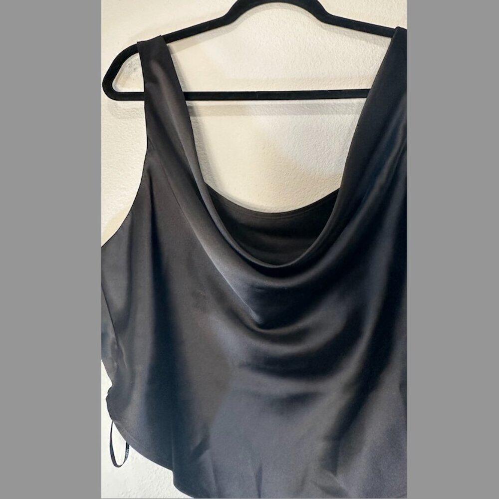 Forever 21 Black Satin Cowl Neck Crop Top
